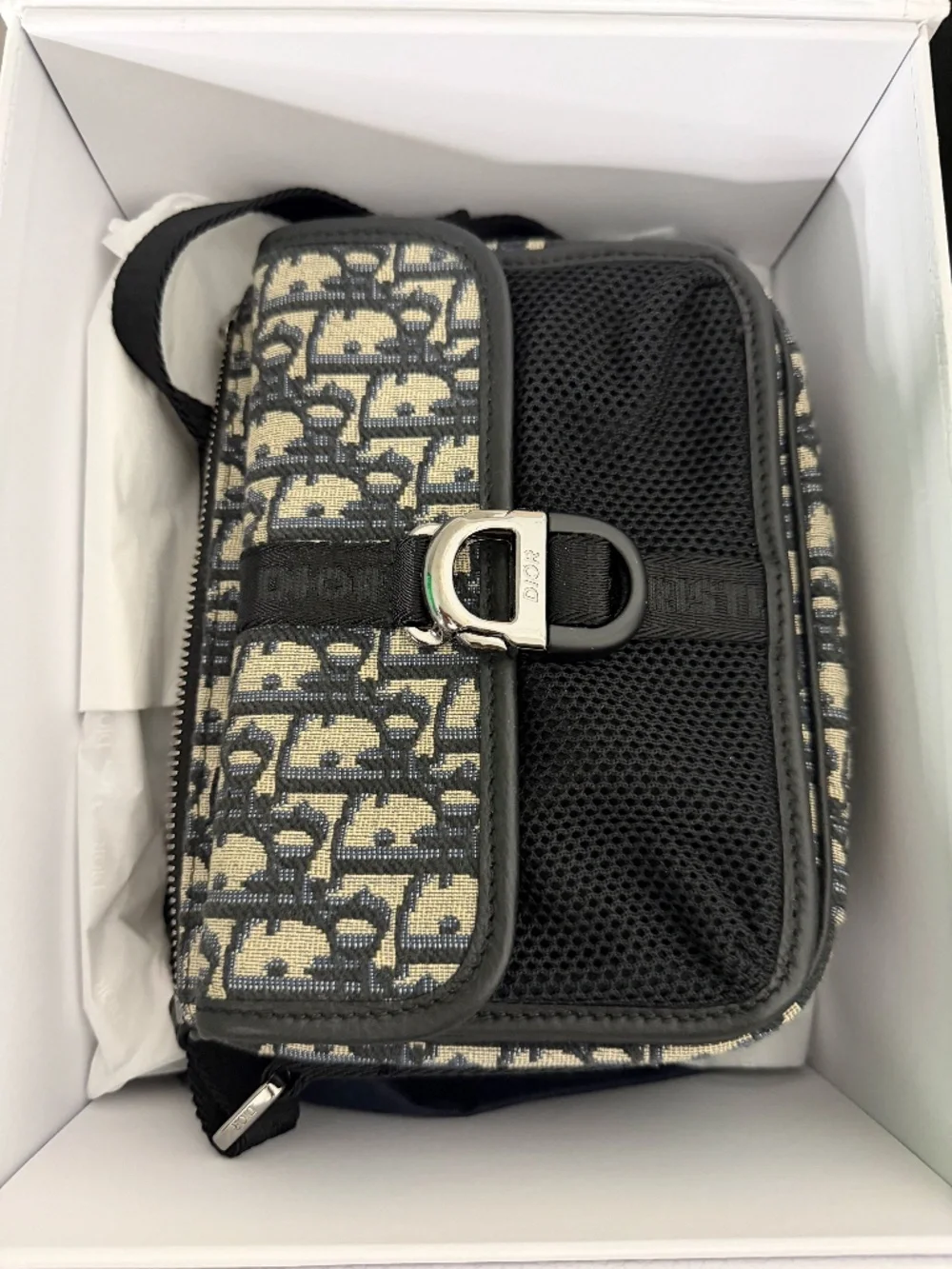 Dior Oblique Messenger Pouch / Crossbody Bag (Beige/Black)
